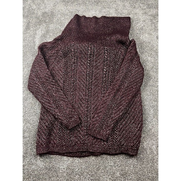 White House Black Market Sweater Women XL Shawl Collar Metallic Bow Cable Maroon - Picture 9 of 9